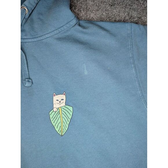 Rip N Dip Hoodie Mens Medium Blue Cat Leaf Pullover Pockets Preowned READ/ FLAWS - Picture 3 of 11